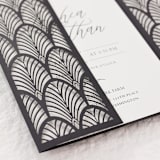 "Art Deco Great Gatsby Gatefold Laser Cut Wedding Cover for 5x7 Card  | Set of 10 | Envelopes Included" - Invitation Jackets and Overlays in black by Self Stationery