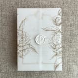 "Hazelnut etched grand peony floral printed vellum wrap for 5x7 card  | pack of 10" - Invitation Jackets and Overlays in natural by Ivory Invitations