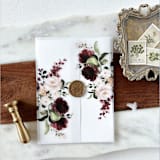 "Burgundy and Blush Floral Vellum Wrap | Set of 10" - Invitation Jackets and Overlays in multicolor by Eva Friesen