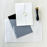 "White Ink Printed Pine Tree Vellum Jacket Wrap | Set of 10" - Invitation Jackets and Overlays in white by Eva Friesen