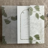 "Antique Hydrangea flower moss leaf printed vellum wrap for 5x7 card | pack of 10" - Invitation Jackets and Overlays in green by Ivory Invitations
