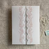 "Blush floral printed scallop edge vellum wrap for 5x7 card | pack of 10" - Invitation Jackets and Overlays in pink by Ivory Invitations