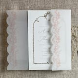 "Blush floral printed scallop edge vellum wrap for 5x7 card | pack of 10" - Invitation Jackets and Overlays in pink by Ivory Invitations