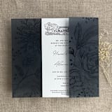 "Black elegant peonies and berries printed vellum wrap for 5x7 card  | pack of 10" - Invitation Jackets and Overlays in black by Ivory Invitations