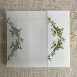 "Moss print French floral crest vellum wrap for 5x7 card | pack of 10" - Invitation Jackets and Overlays in green by Ivory Invitations