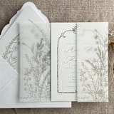 "Light gray English botanical garden floral printed vellum wrap for 5x7 card | pack of 10" - Invitation Jackets and Overlays in gray by Ivory Invitations