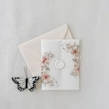 "Blush Pink, Peach Floral Wedding Invitation Vellum Jacket" - Invitation Jackets and Overlays in pink by Eva Friesen