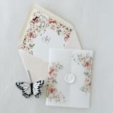 "Blush Pink, Peach Floral Wedding Invitation Vellum Jacket" - Invitation Jackets and Overlays in pink by Eva Friesen