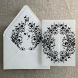 "Black La belle antique rose floral lace printed vellum wrap for 5x7 card | pack of 10" - Invitation Jackets and Overlays in black by Ivory Invitations