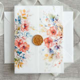 "Colorful florals poppy vellum jacket for invitations | Set of 10" - Invitation Jackets and Overlays in multicolorassorted-colors by Maria Ferrer G.