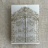 "Hazelnut vintage style gate to the palace gardens vellum wrap for 5x7 card | pack of 10" - Invitation Jackets and Overlays in natural by Ivory Invitations
