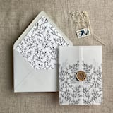 "Alice black botanic French toile leafy branch pattern printed vellum wrap for 5x7 card | pack of 10" - Invitation Jackets and Overlays in black by Ivory Invitations
