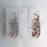 "Bennette vintage floral bouquet printed vellum wrap for 5x7 card | pack of 10" - Invitation Jackets and Overlays in multicolor by Ivory Invitations