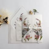 "Bennette vintage floral bouquet printed vellum wrap for 5x7 card | pack of 10" - Invitation Jackets and Overlays in multicolor by Ivory Invitations