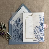 "Navy English botanical garden floral vellum wrap for 5x7 card | pack of 10" - Invitation Jackets and Overlays in blue by Ivory Invitations