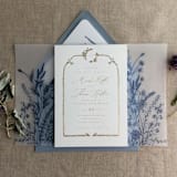 "Navy English botanical garden floral vellum wrap for 5x7 card | pack of 10" - Invitation Jackets and Overlays in blue by Ivory Invitations