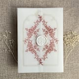 "Old rose print French floral crest vellum wrap for 5x7 card | pack of 10" - Invitation Jackets and Overlays in pink by Ivory Invitations