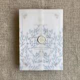 "Alice botanic French toile leafy branch pattern steel blue printed vellum wrap for 5x7 card | pack of 10" - Invitation Jackets and Overlays in blue by Ivory Invitations