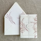 "Old rose etched grand peony floral printed vellum wrap for 5x7 card  | pack of 10" - Invitation Jackets and Overlays in pink by Ivory Invitations