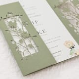 "Laser Cut Covers with Roses for 5x7 Card | Set of 10 | Envelopes Included" - Invitation Jackets and Overlays in green by Self Stationery