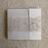 "Cashmere ruffled floral lace printed vellum wrap for 5x7 card | pack of 10" - Invitation Jackets and Overlays in beige by Ivory Invitations