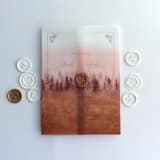 "Rustic blush rust ombre forest landscape printed vellum wrap for 5x7 card | pack of 10" - Invitation Jackets and Overlays in orange by Ivory Invitations