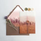 "Rustic blush rust ombre forest landscape printed vellum wrap for 5x7 card | pack of 10" - Invitation Jackets and Overlays in orange by Ivory Invitations