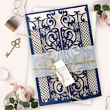 "Laser Cut Gatefold for 5x7 Invitation | Set of 10 | Envelopes Included" - Invitation Jackets and Overlays in brown by Self Stationery