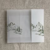 "Green mountain sketch printed vellum wrap for 5x7 card | pack of 10" - Invitation Jackets and Overlays in green by Ivory Invitations