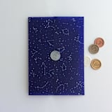 "Stella Celestial Midnight blue colored translucent vellum wrap constellation starry night sky stars white ink printed for 5x7 card | pack of 10" - Invitation Jackets and Overlays in blue by Ivory Invitations
