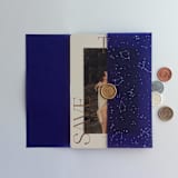 "Stella Celestial Midnight blue colored translucent vellum wrap constellation starry night sky stars white ink printed for 5x7 card | pack of 10" - Invitation Jackets and Overlays in blue by Ivory Invitations