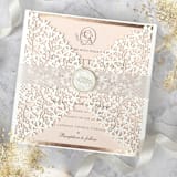 "Custom Floral Laser Cut Elegant Cover | Set of 10 | Envelopes Included" - Invitation Jackets and Overlays in white by Self Stationery