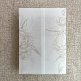 "Cashmere etched grand peony floral printed vellum wrap for 5x7 card  | pack of 10" - Invitation Jackets and Overlays in beige by Ivory Invitations