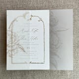 "Cashmere etched grand peony floral printed vellum wrap for 5x7 card  | pack of 10" - Invitation Jackets and Overlays in beige by Ivory Invitations