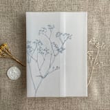 "Minimalist baby's breath flower steel blue color printed vellum wrap for 5x7 card | pack of 10" - Invitation Jackets and Overlays in blue by Ivory Invitations