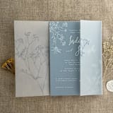 "Minimalist baby's breath flower steel blue color printed vellum wrap for 5x7 card | pack of 10" - Invitation Jackets and Overlays in blue by Ivory Invitations