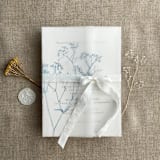 "Minimalist baby's breath flower steel blue color printed vellum wrap for 5x7 card | pack of 10" - Invitation Jackets and Overlays in blue by Ivory Invitations