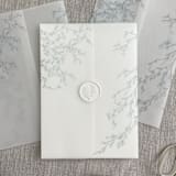 "Dusty blue greenery vellum wrap for invitations | Set of 10" - Invitation Jackets and Overlays in blue by Maria Ferrer G.