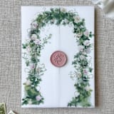 "Floral and greenery arch vellum jacket | Set of 10" - Invitation Jackets and Overlays in multicolor by Maria Ferrer G.