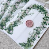"Floral and greenery arch vellum jacket | Set of 10" - Invitation Jackets and Overlays in multicolor by Maria Ferrer G.