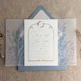 "Steel blue English botanical garden floral vellum wrap for 5x7 card | pack of 10" - Invitation Jackets and Overlays in blue by Ivory Invitations