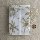 "Palm trees beach side hazelnut printed vellum wrap for 5x7 card | pack of 10" - Invitation Jackets and Overlays in natural by Ivory Invitations