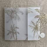 "Palm trees beach side hazelnut printed vellum wrap for 5x7 card | pack of 10" - Invitation Jackets and Overlays in natural by Ivory Invitations