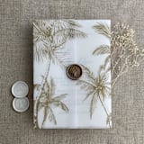 "Palm trees beach side hazelnut printed vellum wrap for 5x7 card | pack of 10" - Invitation Jackets and Overlays in natural by Ivory Invitations