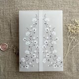"White ink print white flax flower branch printed vellum wrap for 5x7 card  | pack of 10" - Invitation Jackets and Overlays in white by Ivory Invitations
