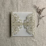 "Antique gold glitter lace wedding invitation Jacket for 5x7 cards | pack of 10" - Invitation Jackets and Overlays in gold by Ivory Invitations