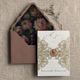 "Antique gold glitter lace wedding invitation Jacket for 5x7 cards | pack of 10" - Invitation Jackets and Overlays in gold by Ivory Invitations