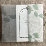 "Antique Hydrangea flower sage leaf printed vellum wrap for 5x7 card | pack of 10" - Invitation Jackets and Overlays in green by Ivory Invitations