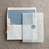 "Stella Celestial steel blue color printed vellum wrap for 5x7 card | pack of 10" - Invitation Jackets and Overlays in blue by Ivory Invitations