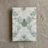 "Venetian floral lace sage color printed vellum wrap for 5x7 card | pack of 10" - Invitation Jackets and Overlays in green by Ivory Invitations